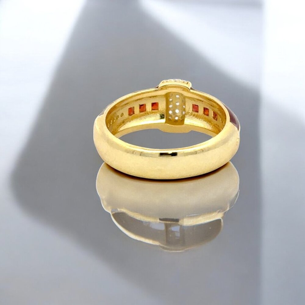 Princess Cut Garnet and Lab Diamond Red Enamel Ring - Picture 4 of 4